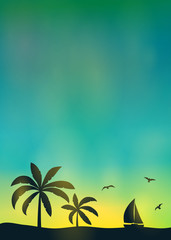 Fototapeta na wymiar Tropical paradise - summer poster with palm trees and copyspace. Vector.
