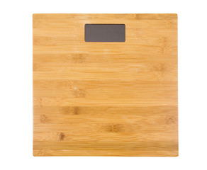 wooden weight scale isolated on white background