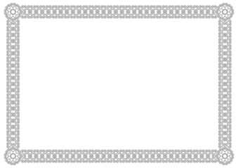 Decorative ornament border or frame in white with black outlines isolated on white background for photo, picture, book sheet, letter, decoration, inscription, text, document