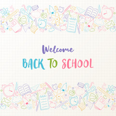 Back to school - concept of a poster with text and funny sketch. Vector.