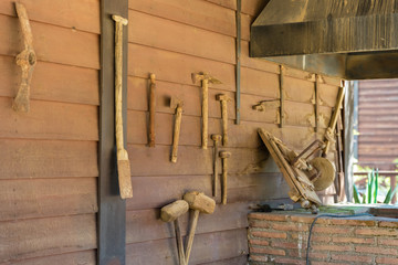 Fototapeta na wymiar Old workshop of craft tools