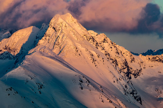 Fototapeta Beautiful winter sunset in Tatra mountains, Swinica mountain, Poland Slovakia