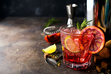 Closeup glass of greyhound cocktail decorated with grapefruit