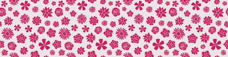 Panoramic header with hand drawn flowers. Mother's Day, Woman's Day and Valentine's Day. Vector.