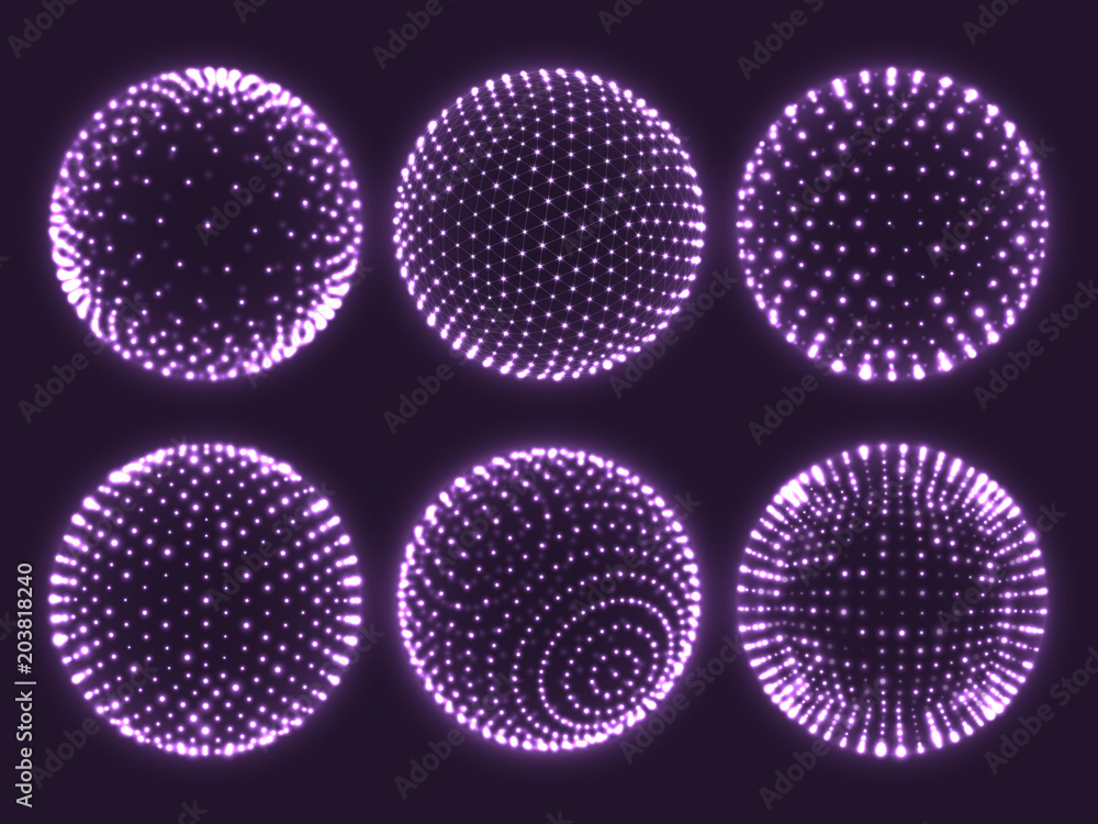 Poster geometry grid 3d sphere, atom orb, science chart of particles or virtual reality ball icon. abstract