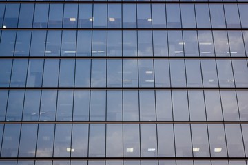 Horizontal view of office building windows front facade in Santiago, Chile