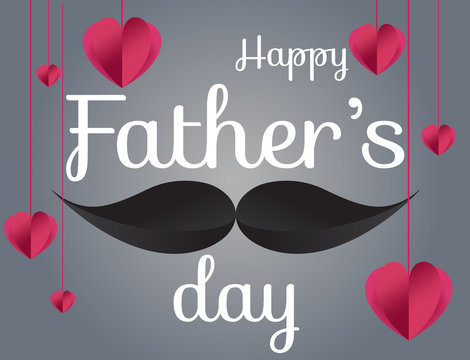 International Father's Day. Men's mustache with hearts.Paper style Vector illustration
