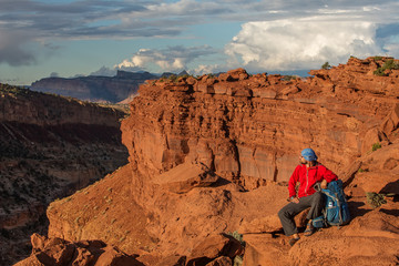 Hiker in Capitol reef National park in Utah, USA © Maygutyak