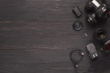 Diverse personal equipment for photographer