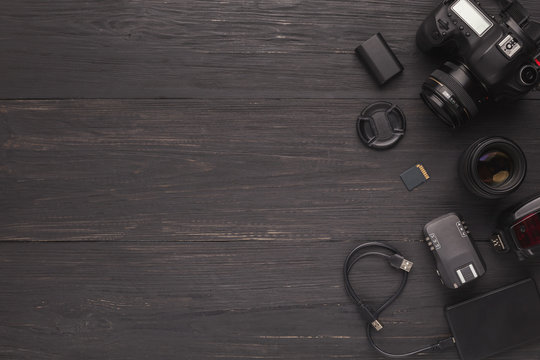 Diverse personal equipment for photographer