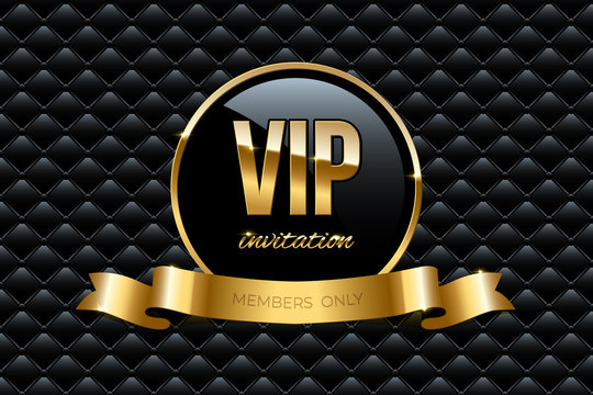 VIP Invitation Design Template. Vector Golden Ring With Ribbon And VIP Invitation Text On Black Luxury Background.