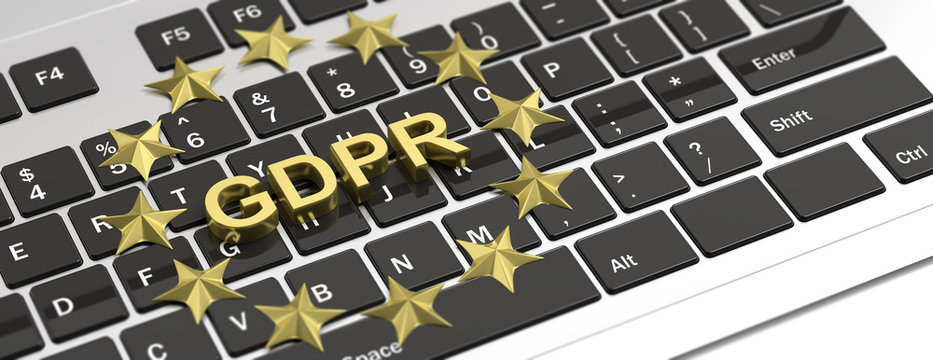 EU General Data Protection Regulation. GDPR  and EU stars on computer keyboard. 3d illustration