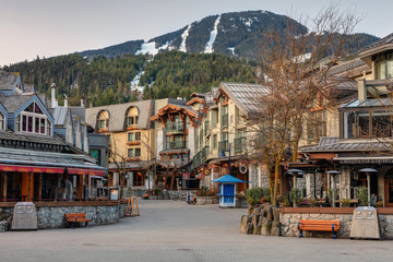 Whistler Village Square on a quiet morning in Spring