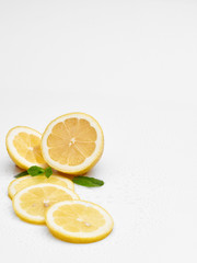 lemon and mint on white background