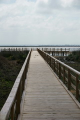 Small wooden pier towards lake