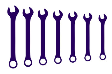 Vector dark blue wrench spanner set on white background