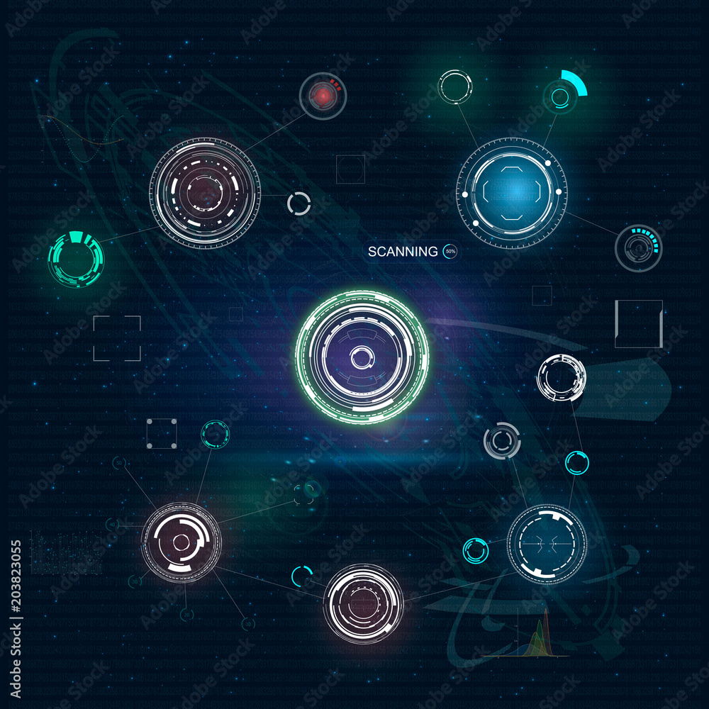 Poster hud. radar screen.circle infographic interface screen monitor radar set web elements. technology bac