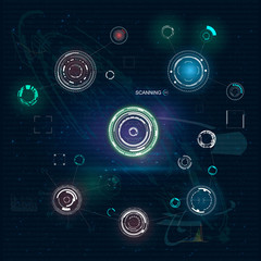 
HUD. Radar screen.circle infographic interface screen monitor radar set web elements. Technology background. 