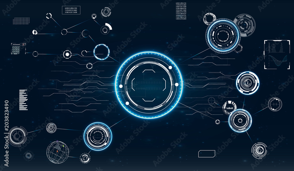 Poster hud. radar screen.circle infographic interface screen monitor radar set web elements. technology bac