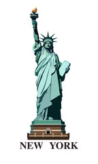 Statue of Liberty USA. New York is a landmark. The best sets of presentation templates.Bronze sculpture.Green logo on a white background. postcard and flyer,American symbol Vector illustration EPS 10 © VASYL