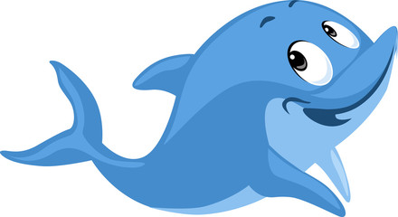 Blue Dolphin smiling cartoon flat cute vector illustration isolated on white
