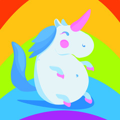 blue unicorn in the background of the rainbow