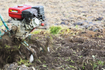 mini tillage machines. Plowing the ground. Kitchen-garden.