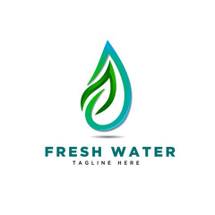 Green fresh water drop logo