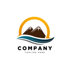 perspective mountain sun and ocean logo