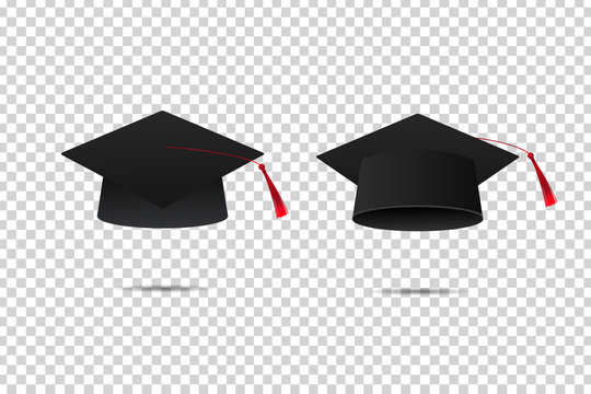 Vector realistic isolated graduation cap for decoration and covering on the transparent background. Concept of education, graduation and back to school.
