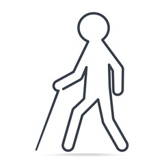 Blind man with stick icon, simple line illustration