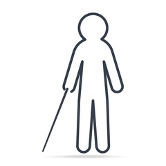 Blind man with stick icon, simple line illustration