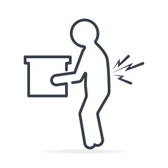 Man carrying box and injured of the back pain icon