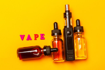 Vaping device. Popular vaping device electronic cigarette or e-cig. vapes or smokes. yellow