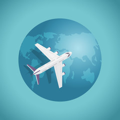 Plane flying around the world.Vector illustration of business travel or transportation concepts.