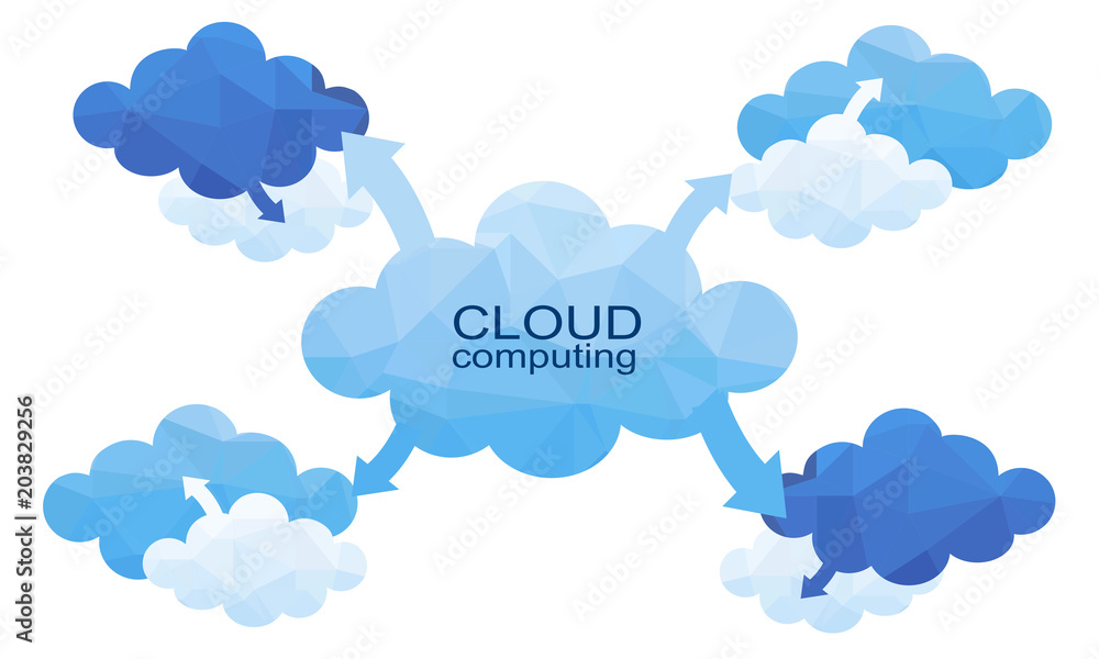 Poster cloud computing design concept with polygon. technology background. vector graphic illustration.