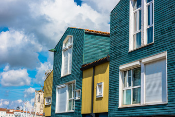 Fototapeta na wymiar Bright colorful houses in La Rochelle, France
