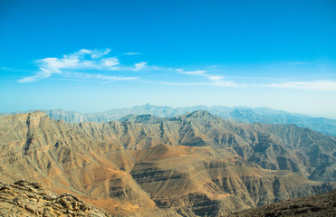 Picturesque mountain landscape from Dubai. Sunshine day