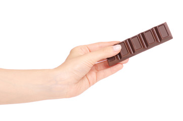 A bar of chocolate in hand