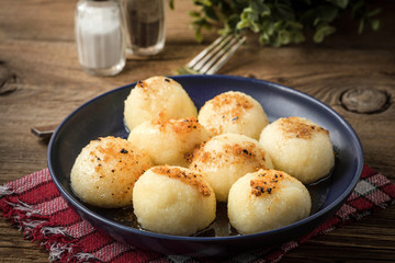 Potato dumplings with meat.