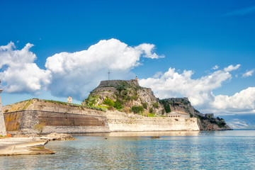 Fototapeta na wymiar The Old Fortress in Corfu with a nice cloudscape in Greece