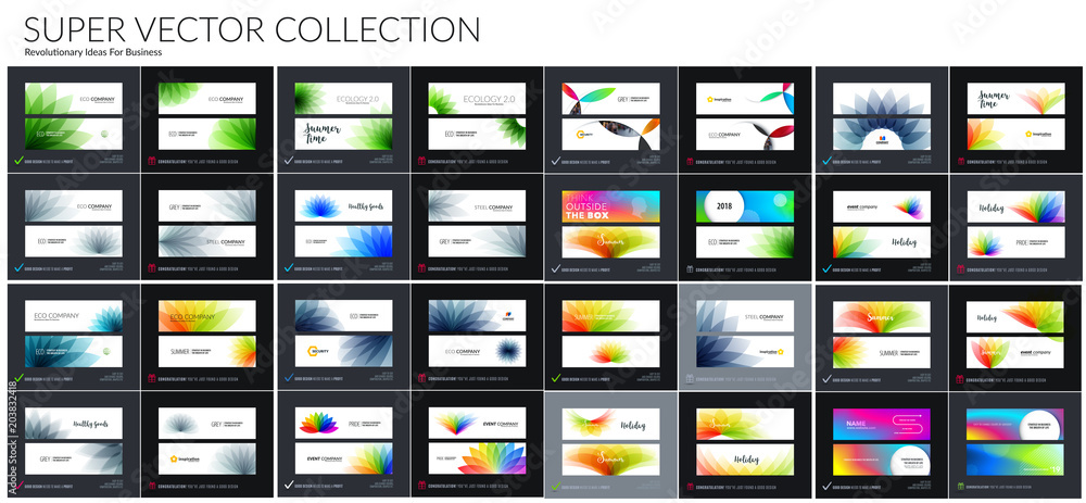 Wall mural abstract vector set of horizontal website banners with colourful flowers abstract shapes for web des