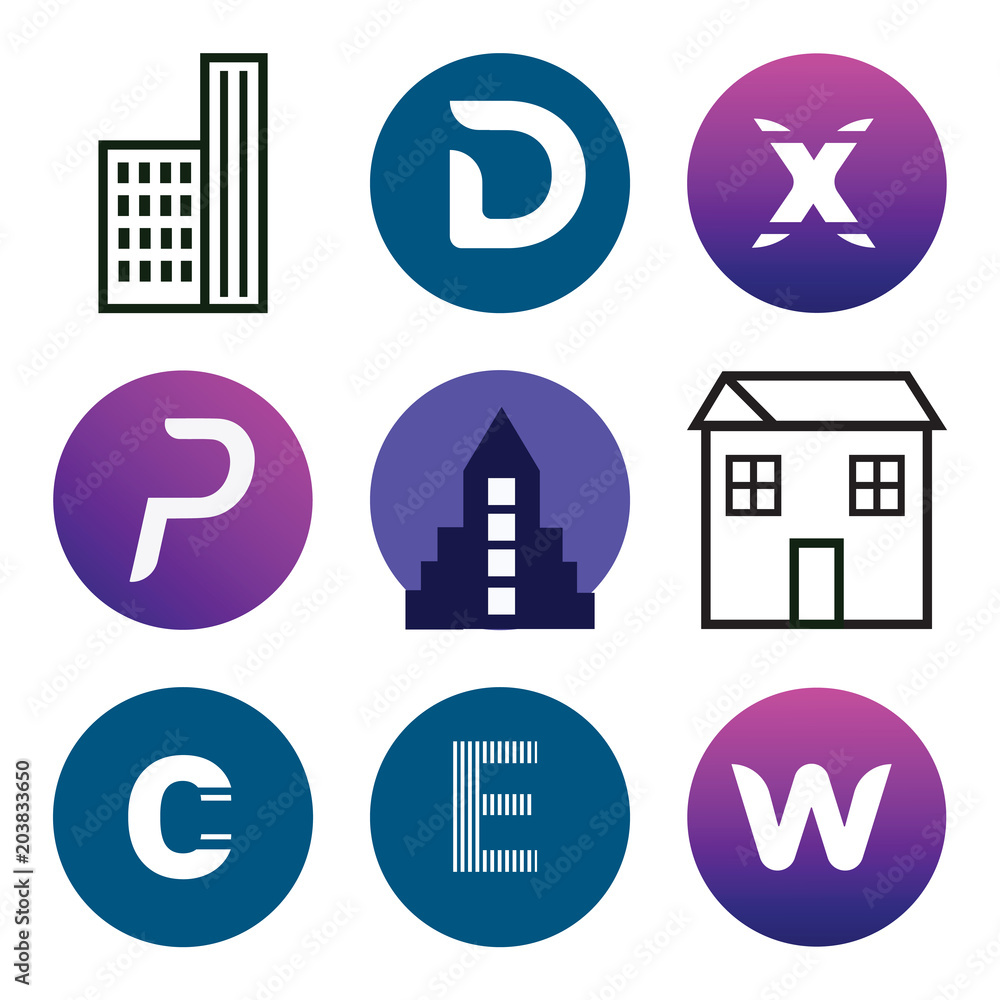 Poster set of 9 simple editable icons such as w, e, c