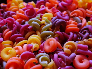 Multicolored pasta.