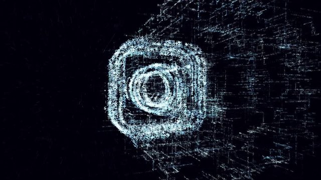 Intro animation sign photo. Abstract camera consisting of program code in electronic space