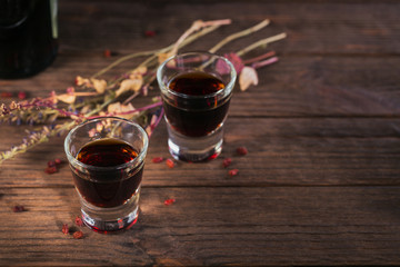 Herbal bitter liqueur with different natural ingredients.