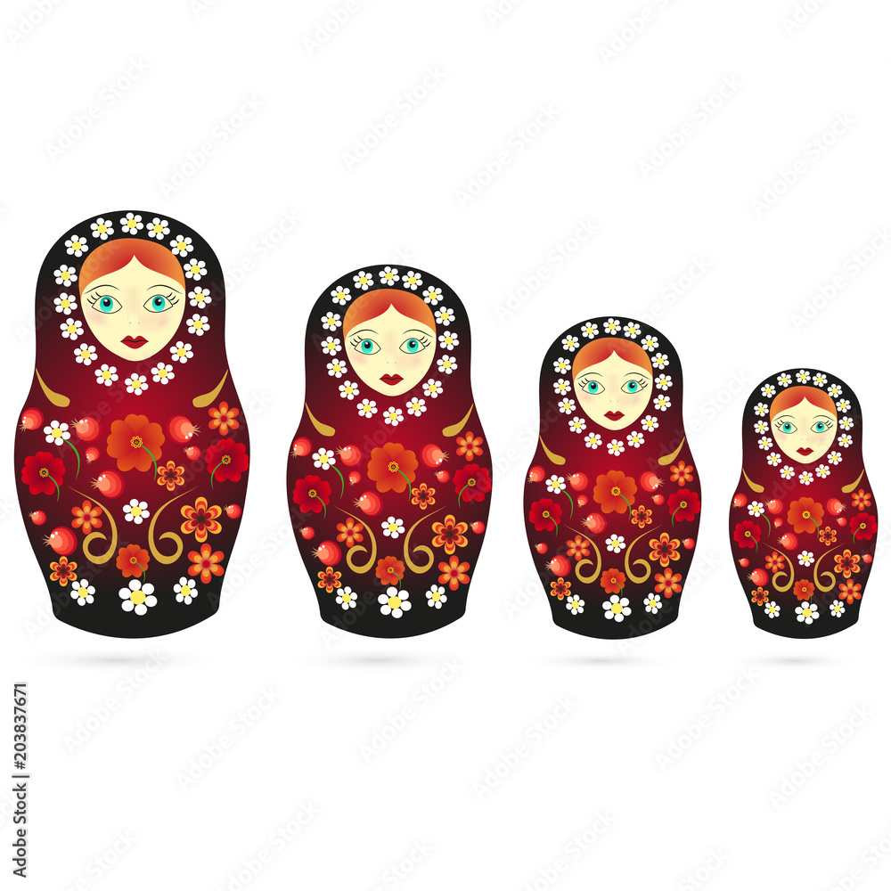 Wall mural Russian tradition matryoshka dolls in style Hohloma