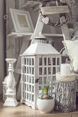 Interior decoration in white shabby look