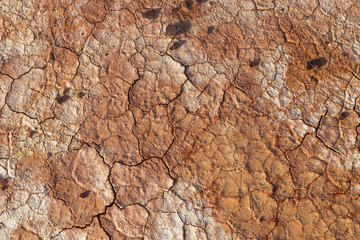 Cracked dry red soil with small stones in Eastern Kazakhstan