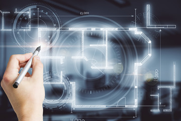 Real estate and blueprint concept